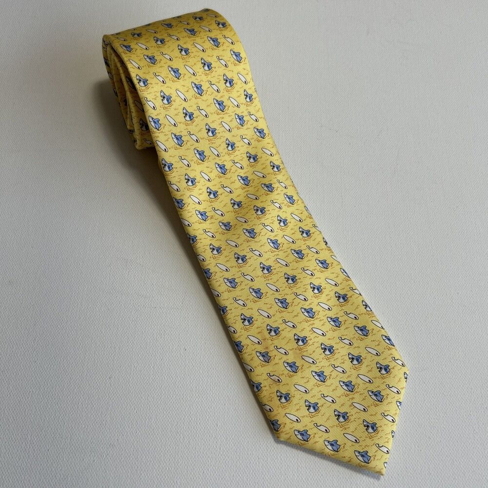 Sharks & Surfboards Silk Necktie Yellow Blue Tommy Hilfiger Funny Beach Coastal - Picture 8 of 9
